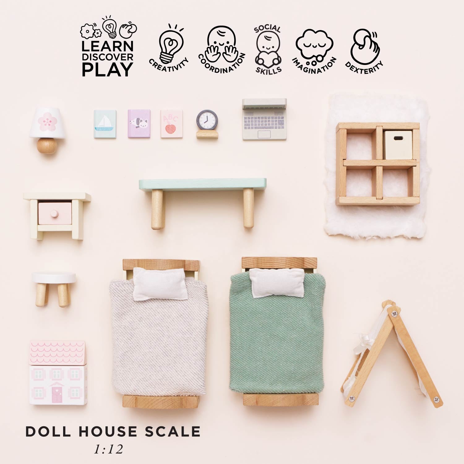 Wooden Dolls House Child's Bedroom Furniture
