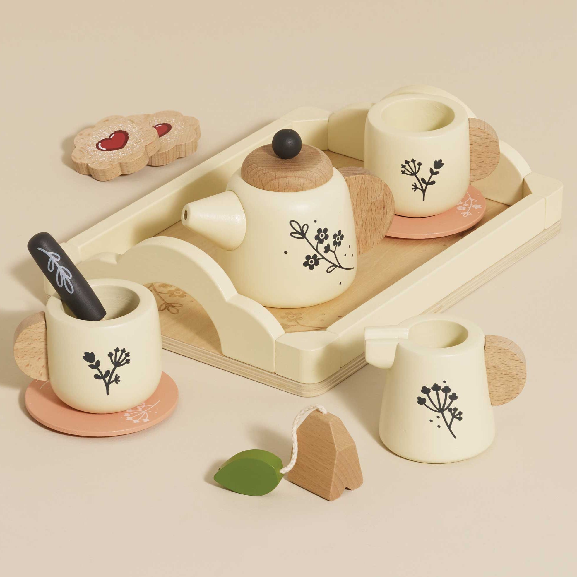 Wooden Tea Set Tray Eco-Friendly Play Kitchen Accessory Le Toy Van