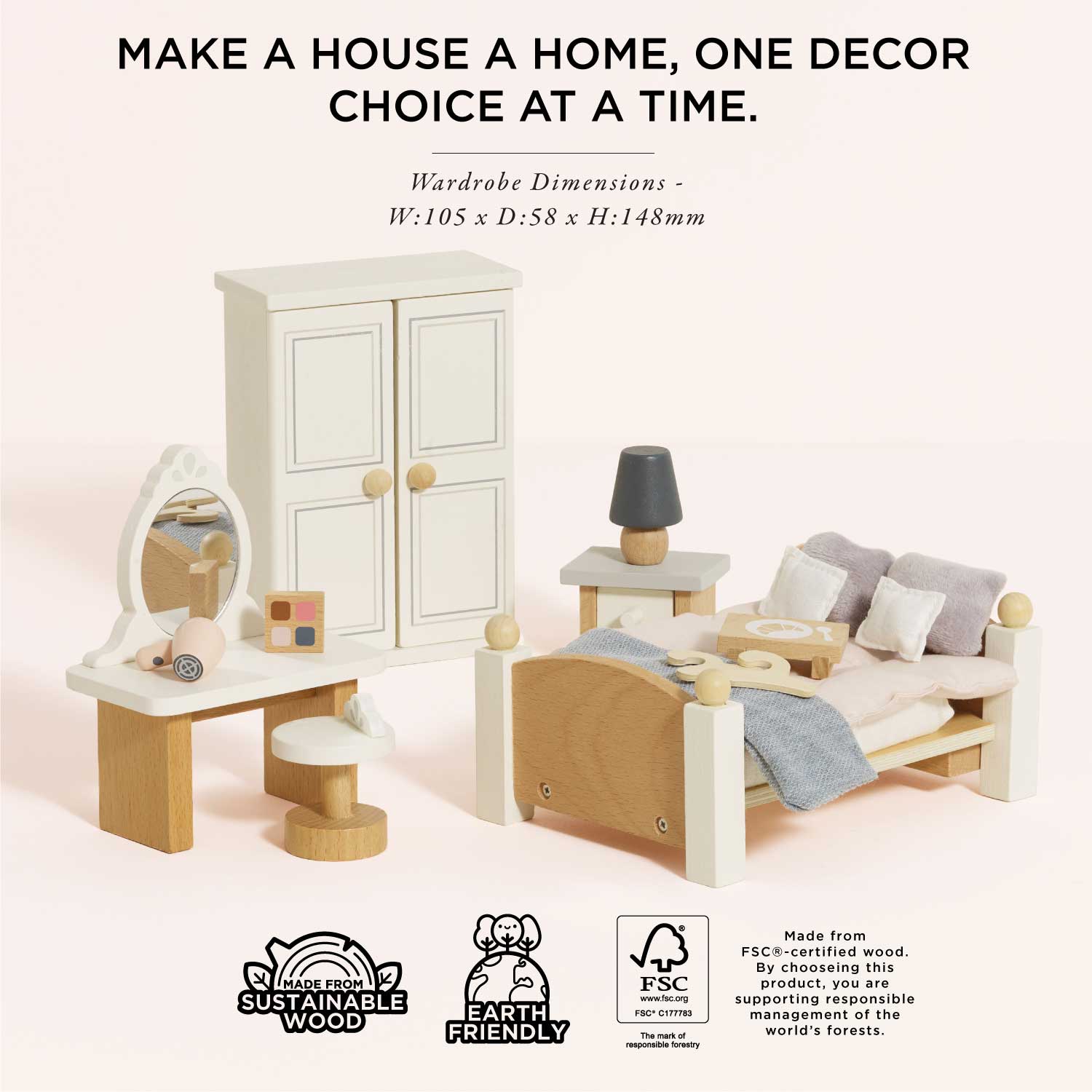 Wooden Dolls House Bedroom