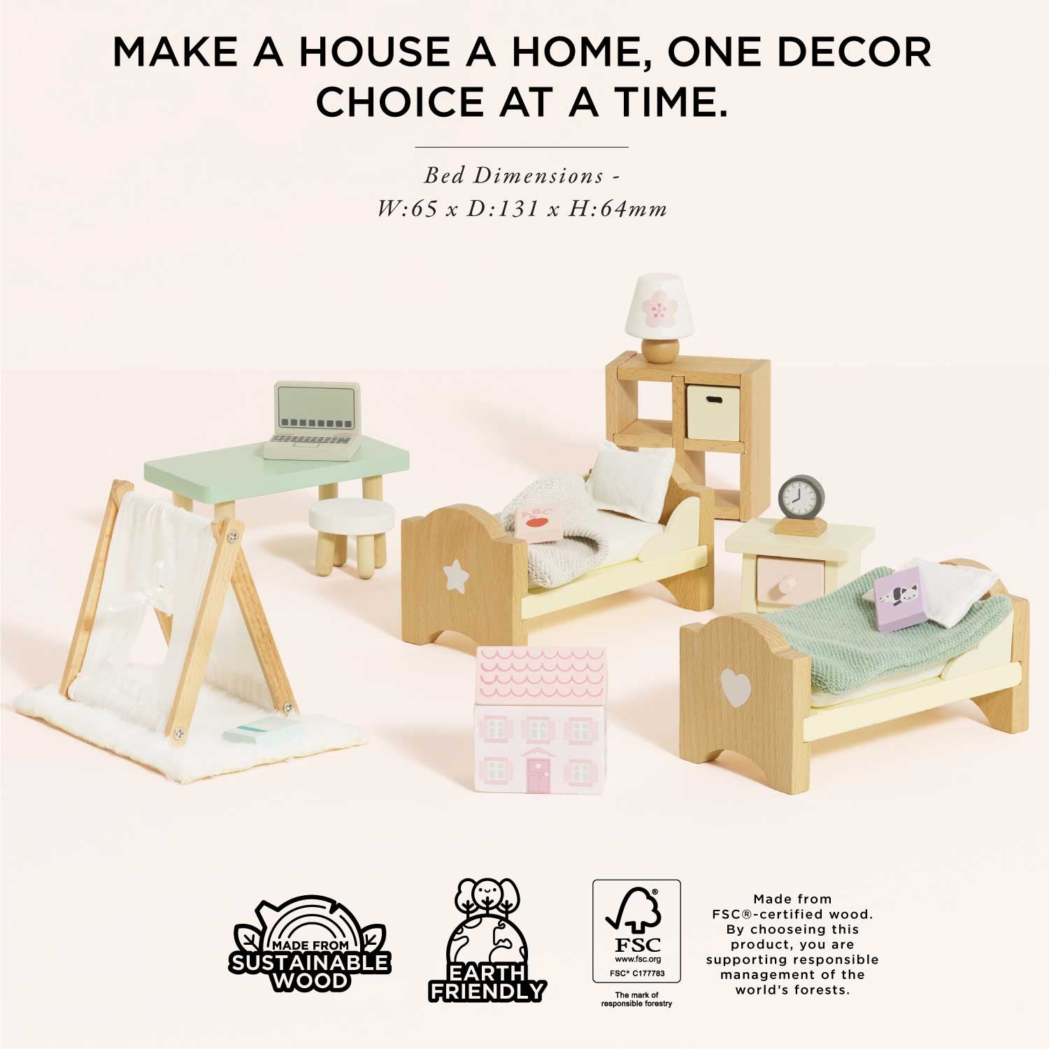 Wooden Dolls House Child's Bedroom Furniture