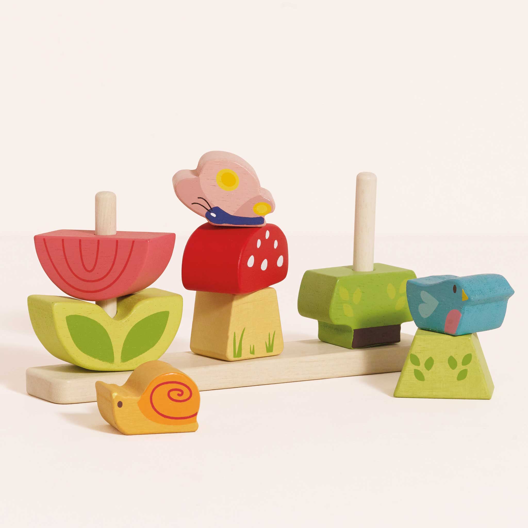 Stacking Woodland Garden Wooden Baby Toddler Toys Le Toy Van