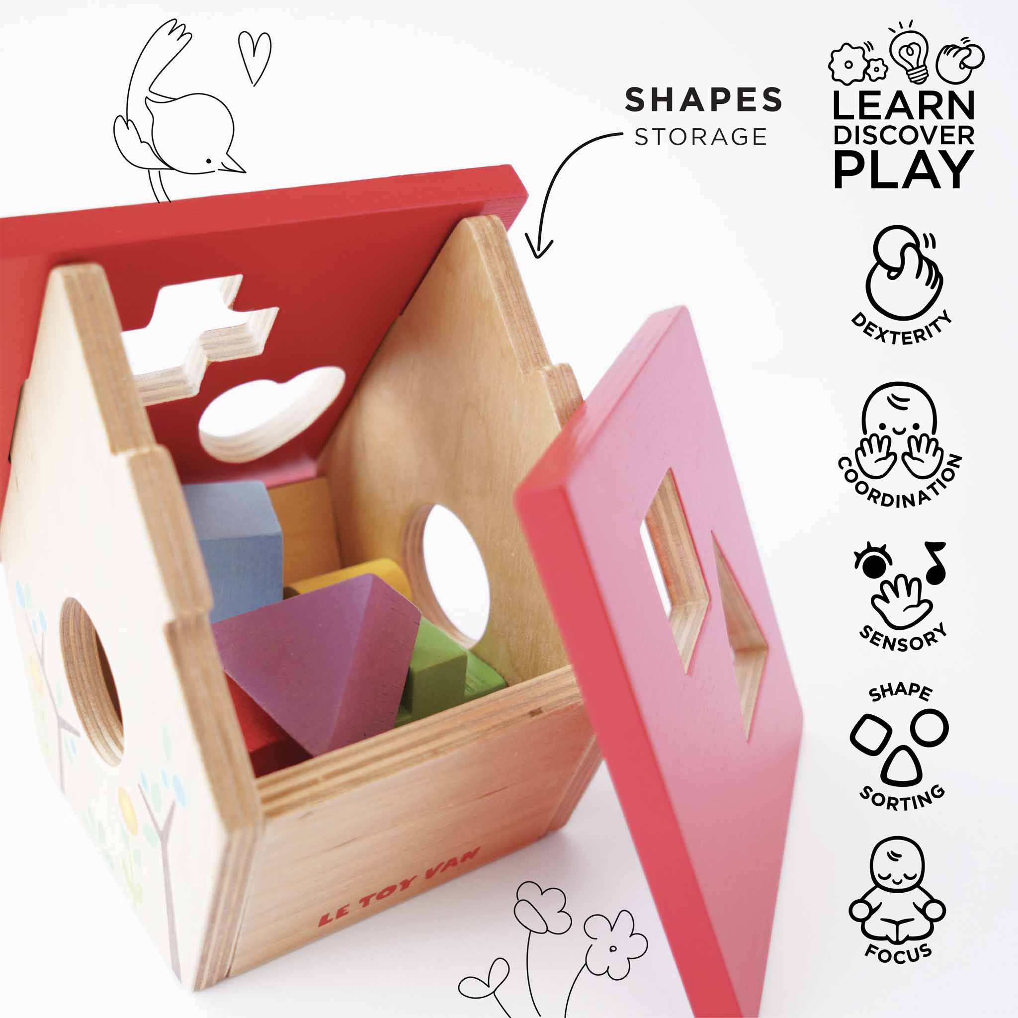 Wooden bird house shape sorter