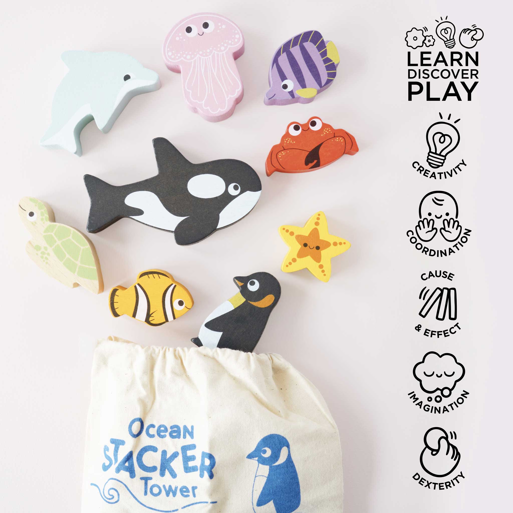 Ocean Life Stacking Animals & Bag