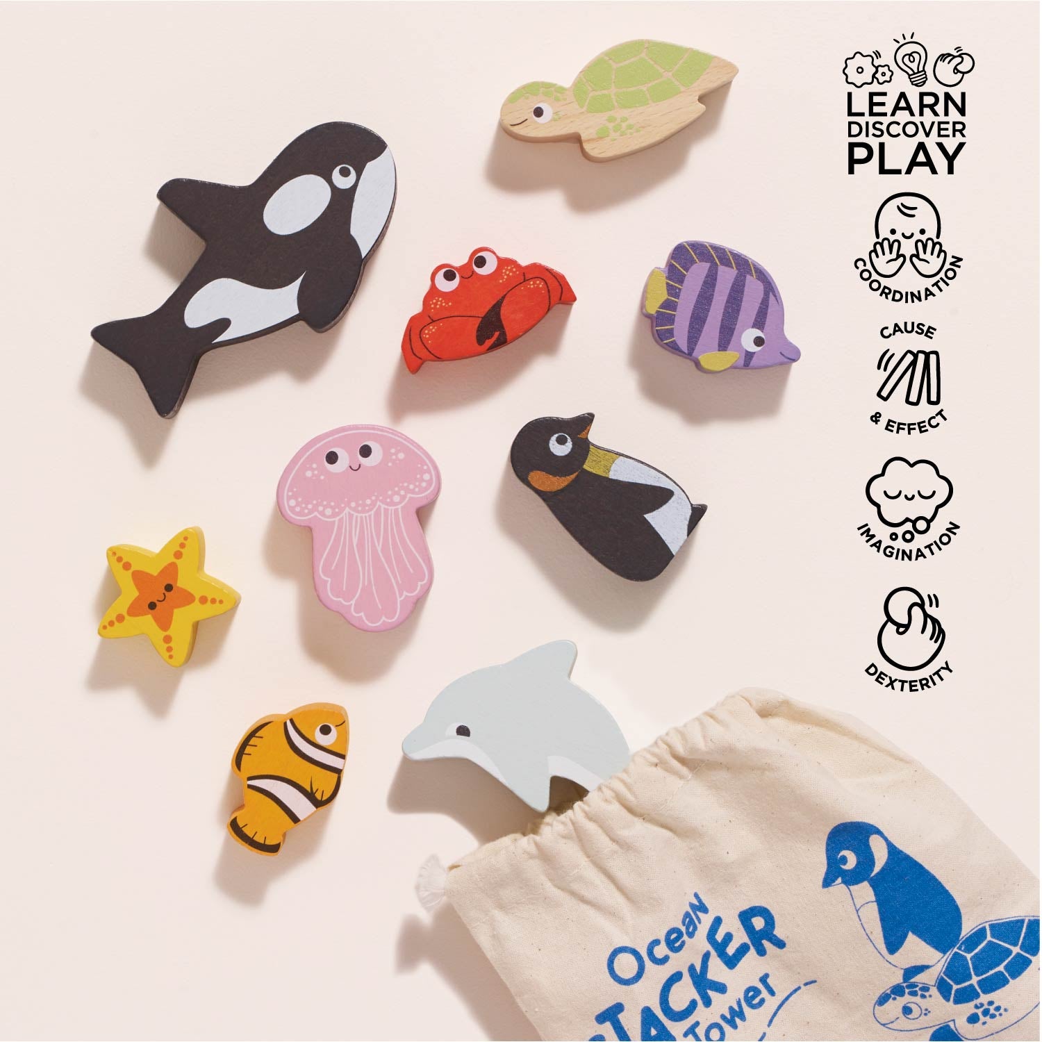 Ocean Life Stacking Animals & Bag