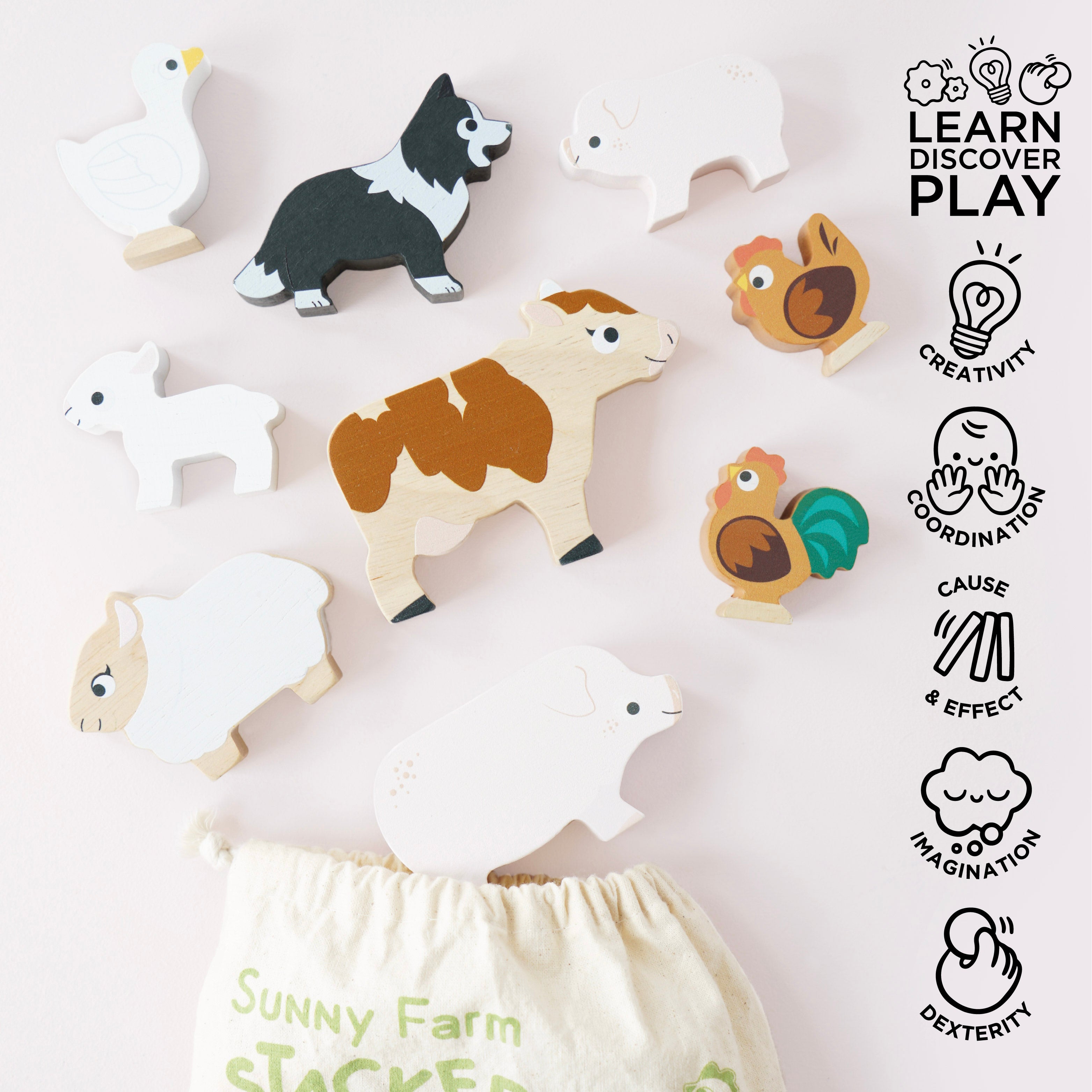 Farmyard Stacking Animals & Bag