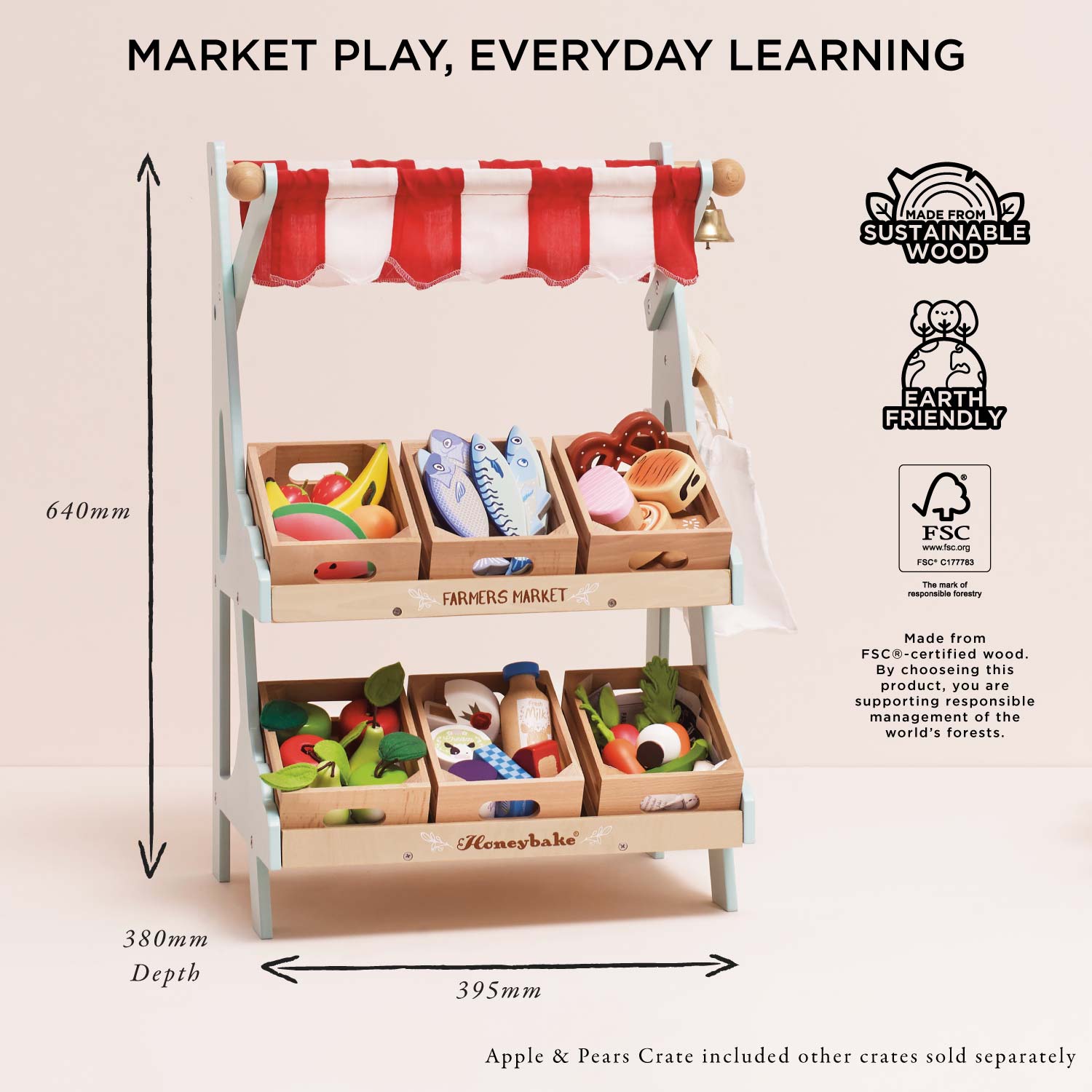 Wooden Market Stall & Fruit Play Food Crate