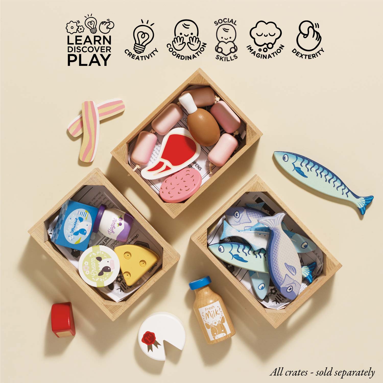 Market Fish Wooden Play Food Crate