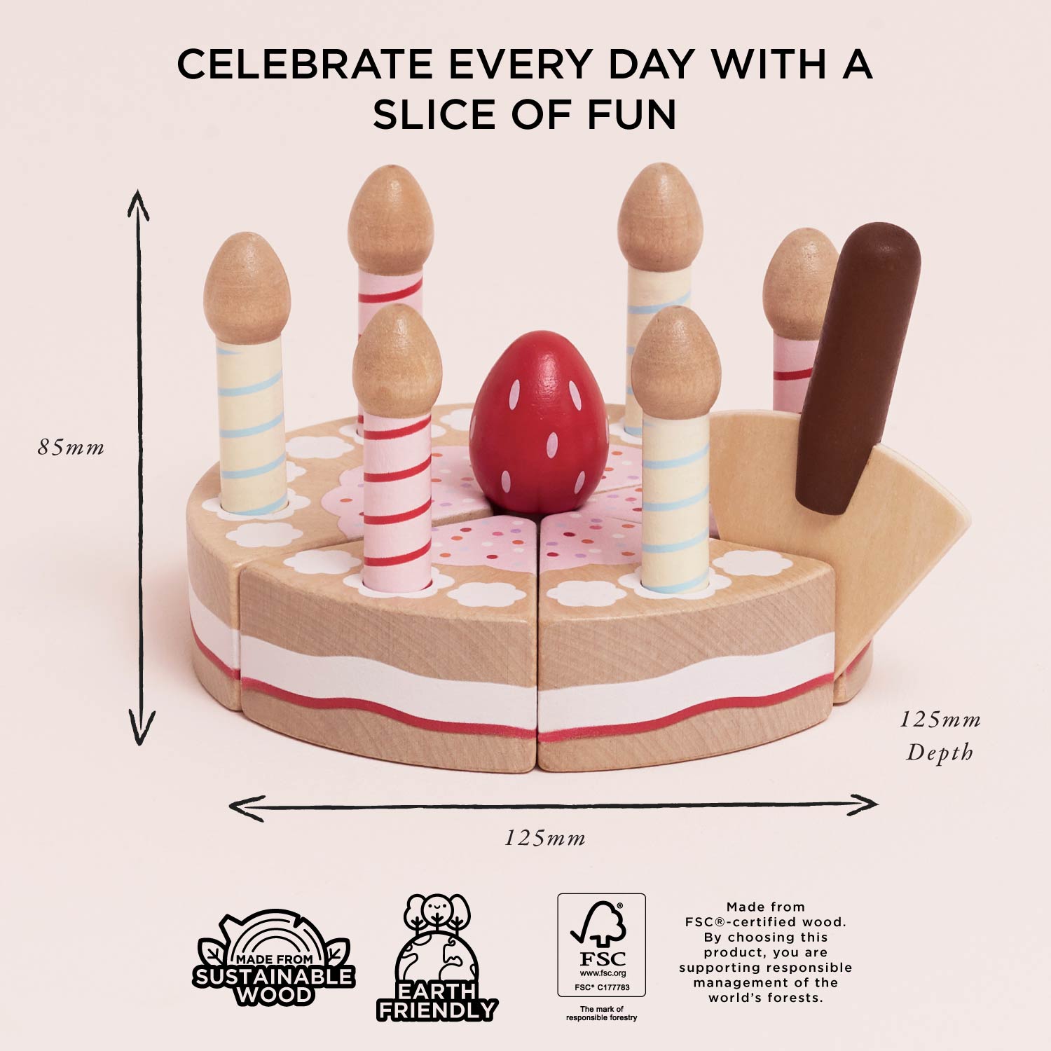 Sliceable Birthday Cake | Wooden Roleplay Food | Le Toy Van