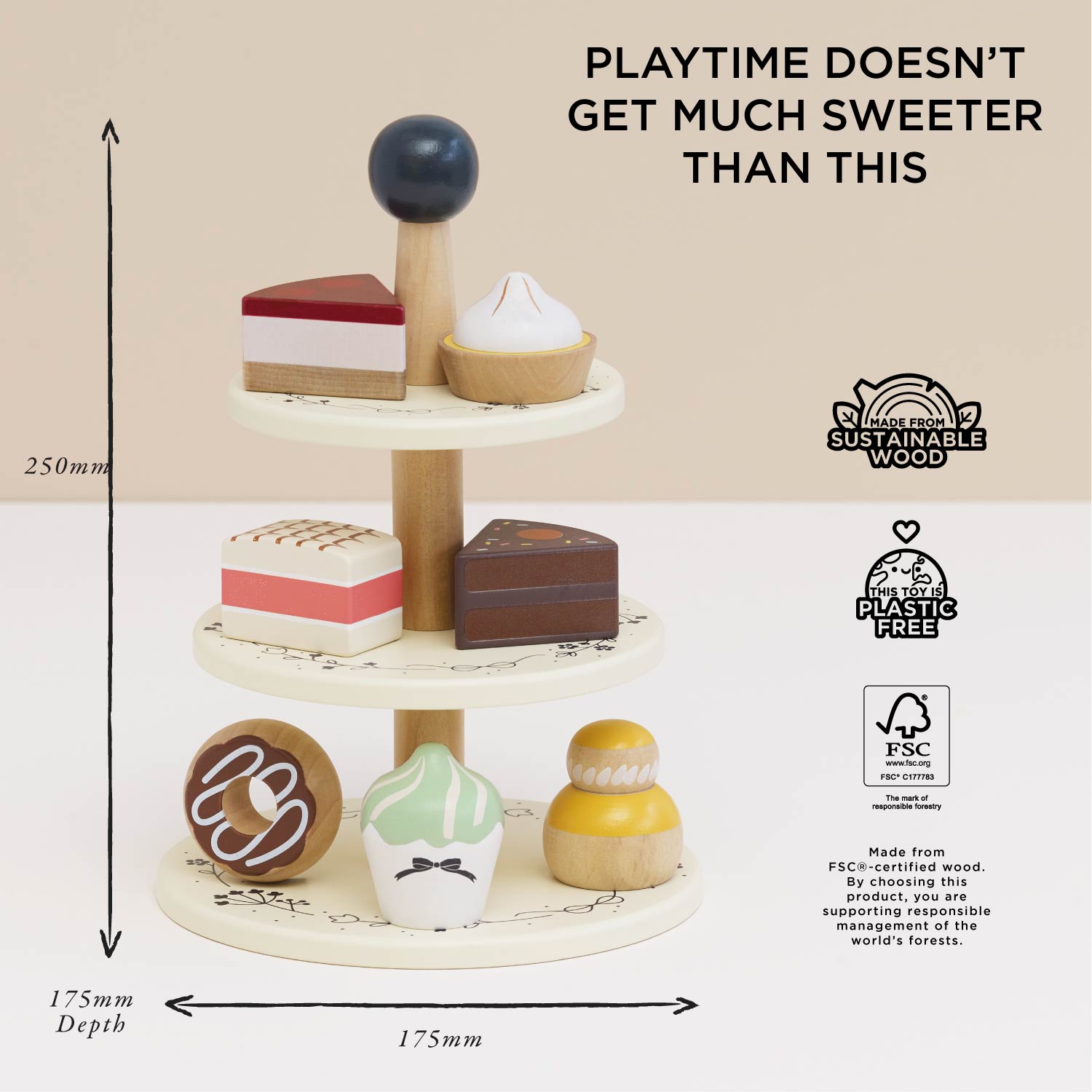 Three Tier Cake Stand | Wooden Roleplay Food | Le Toy Van