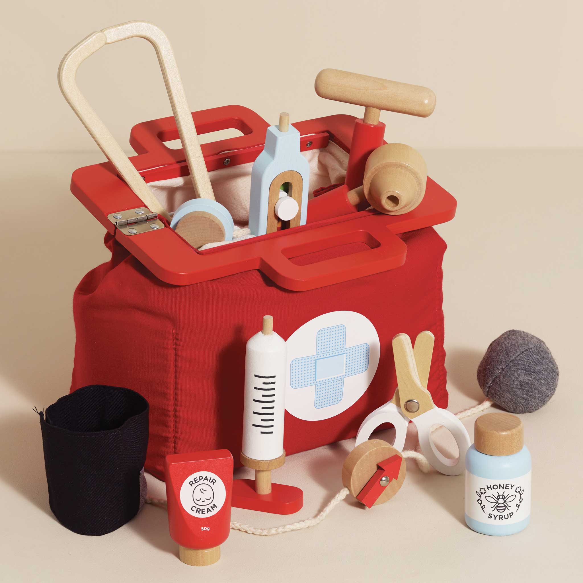 TV292-doctors-medical-bag-case-set-wooden-roleplay-pretend-vintage-toy-kids-boy-girl-red-wood-deluxe-gift_NEW_2