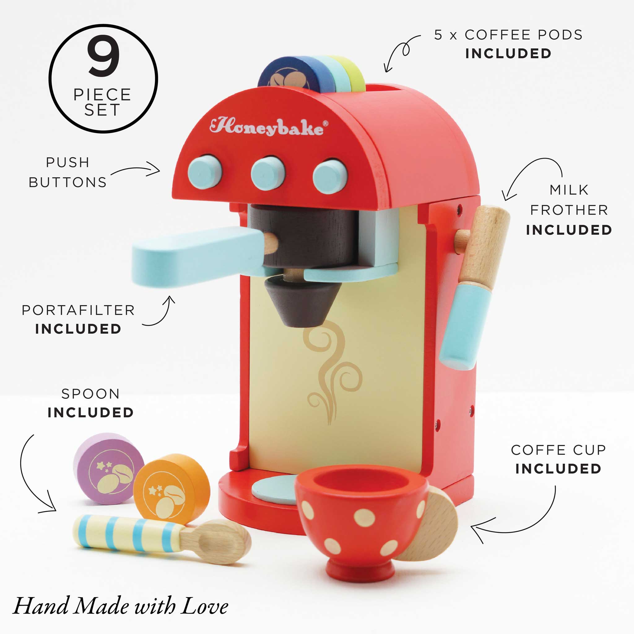 Wooden Toy Coffee Machine & Pods