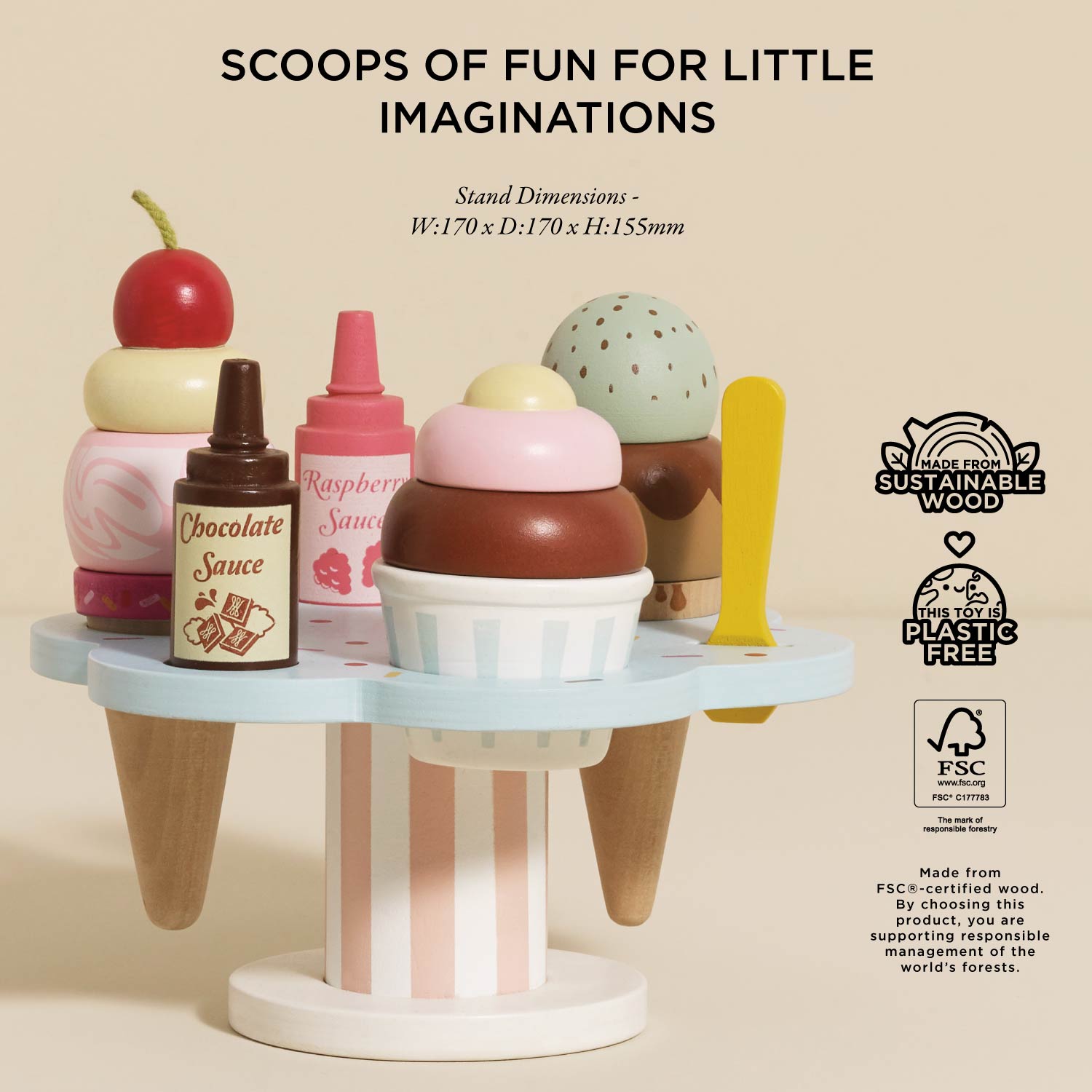 Wooden Ice Cream Stand & Toppings