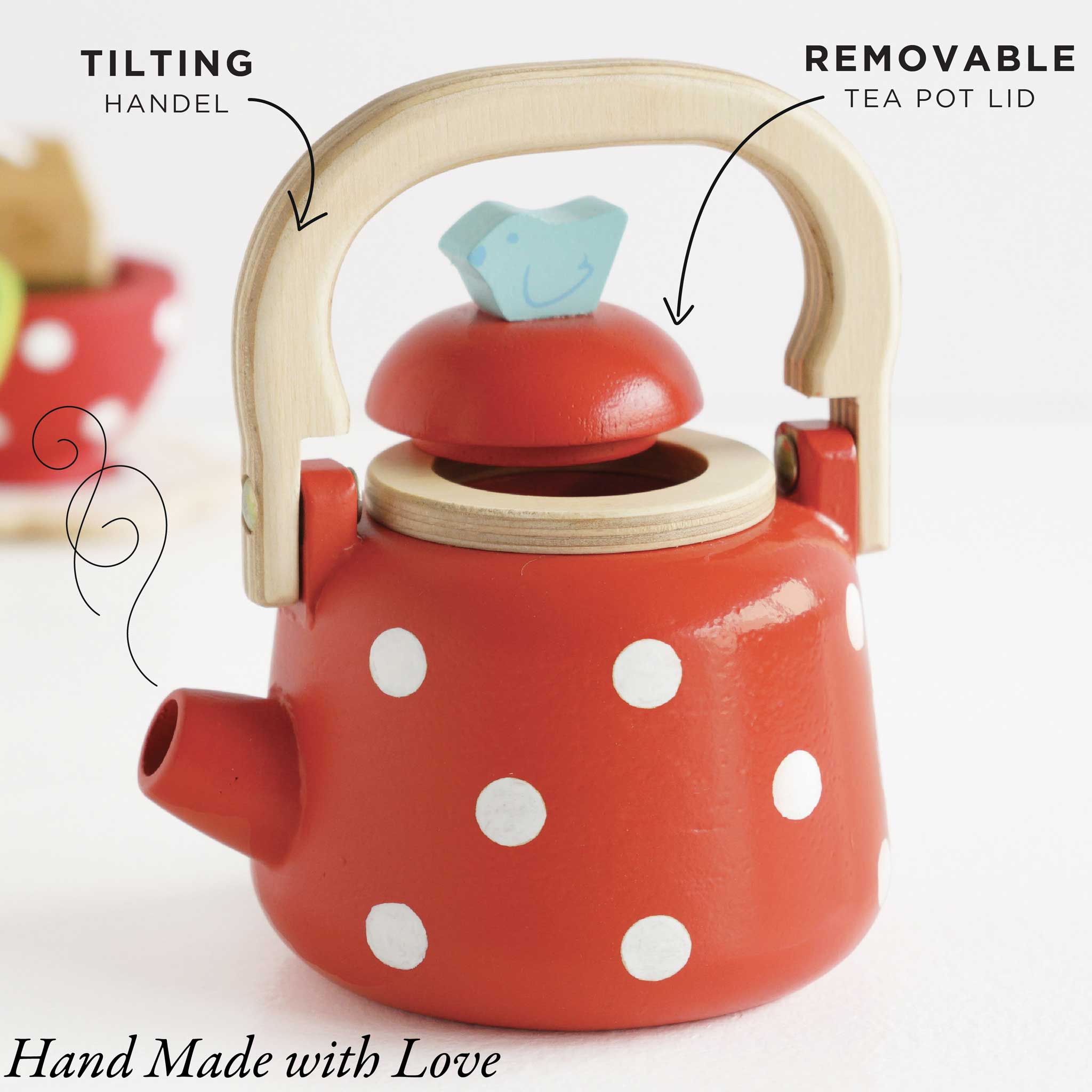 Vintage Dotty Wooden Kettle