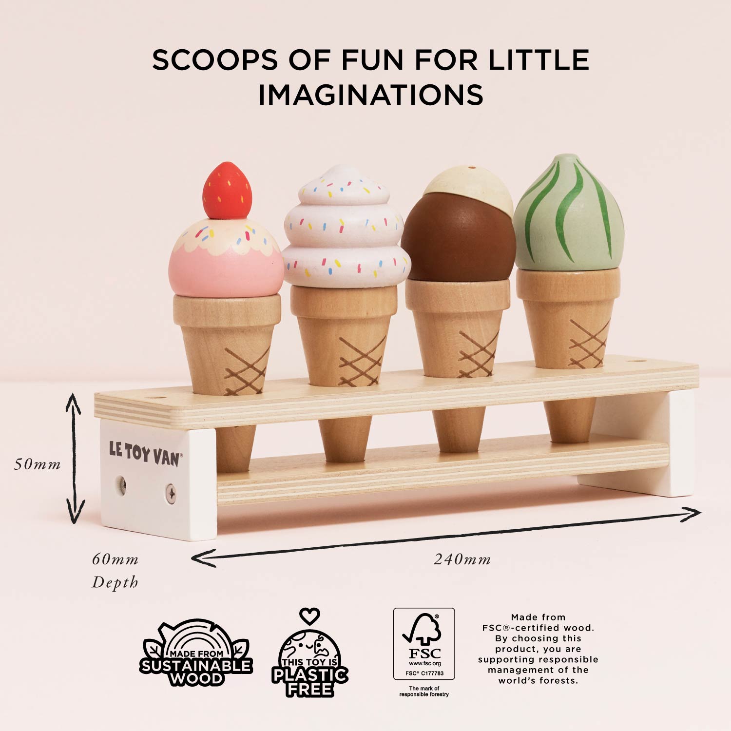 Wooden Ice Cream Cones Set