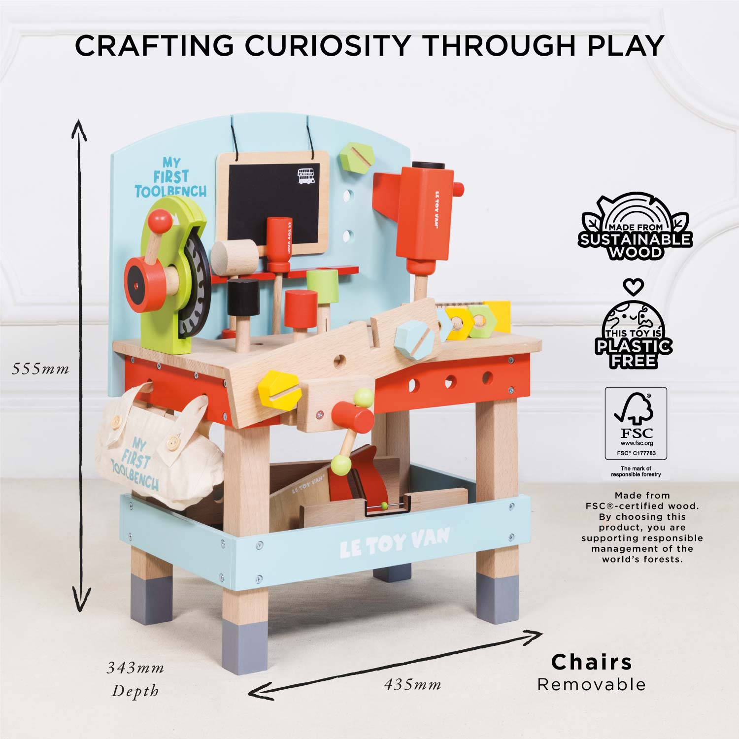 Wooden Tool Bench and Tools | Sustainable Role Play Toys | Le Toy Van