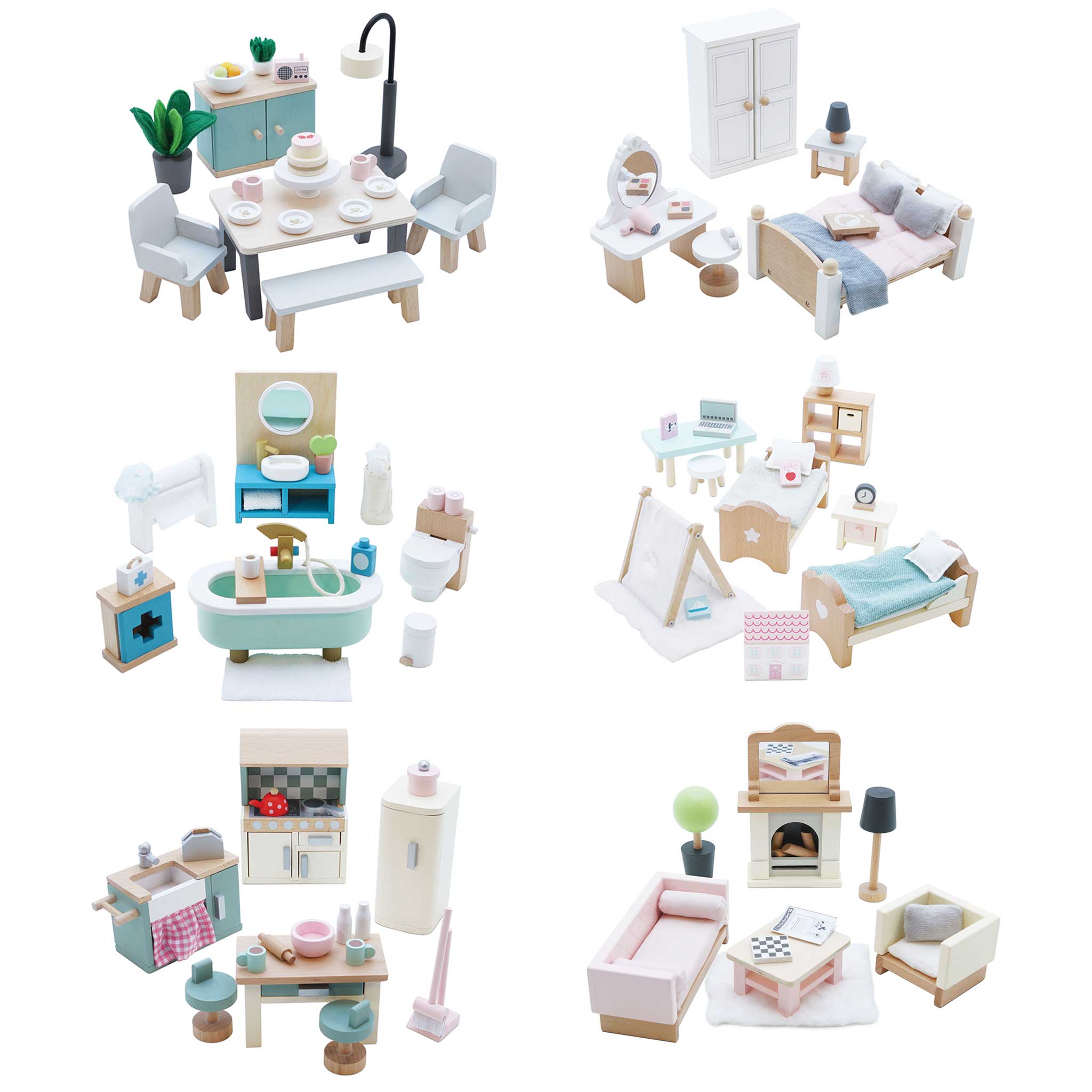 Wooden Doll House Bundle Furniture Set